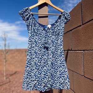 Pink Lily Dusty Blue Floral Print Mini Dress